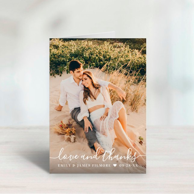 Love and Thanks Handwritten Script Wedding Photo Thank You Card (Creator Uploaded)