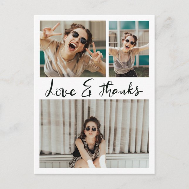 Love And Thanks Handwritten Three Graduate Photos  Postcard (Front)