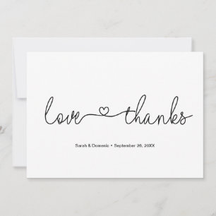 Love and Thanks Heart Script Custom Photo Wedding Thank You Card