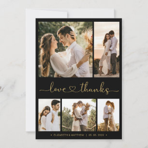 Love and Thanks Heart Script Photo Collage Wedding Thank You Card