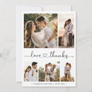 Love and Thanks Heart Script Photo Collage Wedding Thank You Card