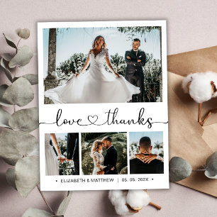 Love and Thanks Heart Script Photo Collage Wedding Thank You Card