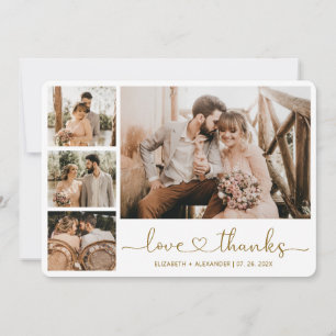Love and Thanks Heart Script Wedding Photo Collage Thank You Card