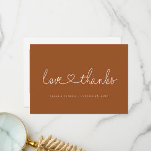 Love and Thanks heart terracotta orange photo Thank You Card