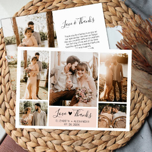 Love and Thanks Heart Wedding Photo Collage Thank You Card