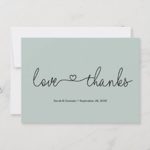 Love and Thanks Heart Wedding Photo Sage green  Thank You Card
