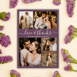 Love and Thanks Mauve Photo Collage Wedding Thank You Card