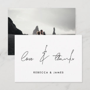 Love and Thanks Minimal Photo Calligraphy Wedding Thank You Card