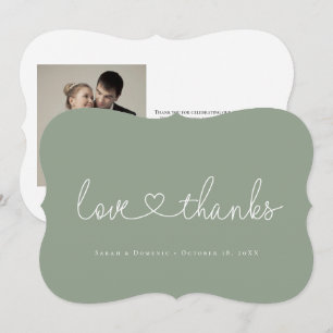 Love and Thanks Minimal script heart photo green Thank You Card