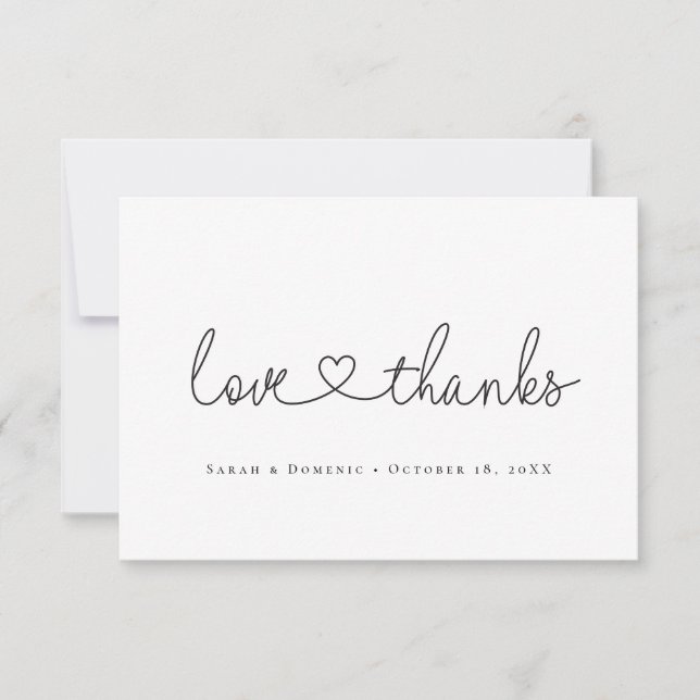 Love and Thanks minimal script  heart photo small Thank You Card (Front)
