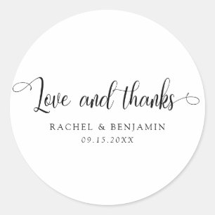 Love and thanks Minimal Wedding Elegant Simple  Classic Round Sticker