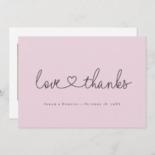 Love and Thanks Minimalist script heart photo pink Thank You Card