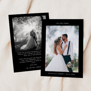 Love and Thanks Minimalist Wedding Photo Black Thank You Card