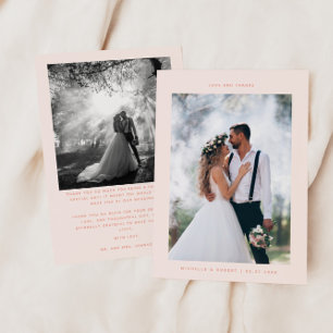 Love and Thanks Minimalist Wedding Photo Peach Thank You Card