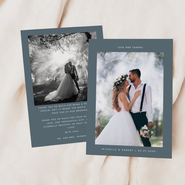 Love and Thanks Minimalist Wedding Photo Slate  Thank You Card (Creator Uploaded)