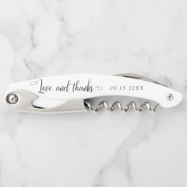 Love and thanks Minimalist Wedding Script Elegant Corkscrew (Front)