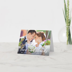 Love and Thanks Modern Calligraphy Wedding Note Thank You Card
