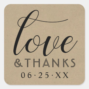 Love and Thanks Modern Kraft Wedding Square Sticker