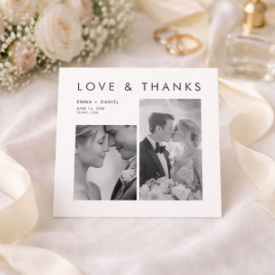 Love and Thanks Modern Minimalist Photo Wedding Thank You Card
