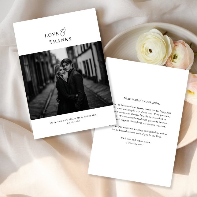 Love and Thanks | Modern Minimalist Wedding Photo Thank You Card (Creator Uploaded)