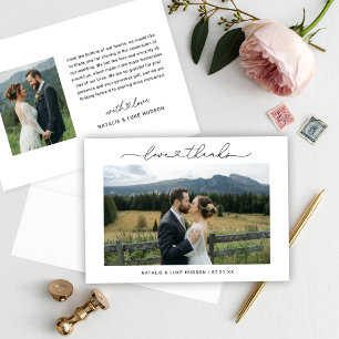 Love and Thanks Modern Personalised Wedding Photo Thank You Card