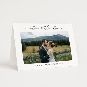 Love and Thanks Modern Personalised Wedding Photo Thank You Card