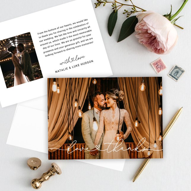 Love and Thanks Modern Personalised Wedding Photo Thank You Card (Creator Uploaded)