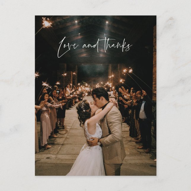 Love and Thanks Modern Photo Wedding Thank You Postcard (Front)