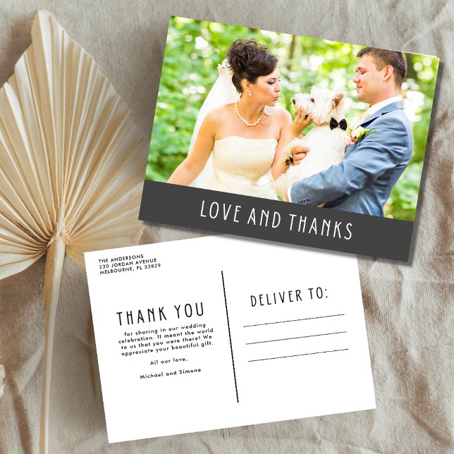 Love and Thanks Modern Photo Wedding Thank You Postcard (Creator Uploaded)