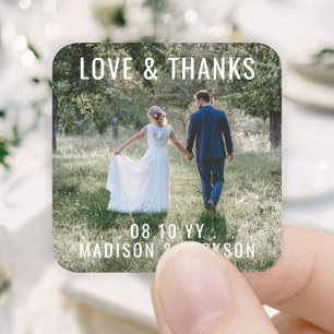 Love and Thanks Modern Photo Wedding Thank You Square Sticker