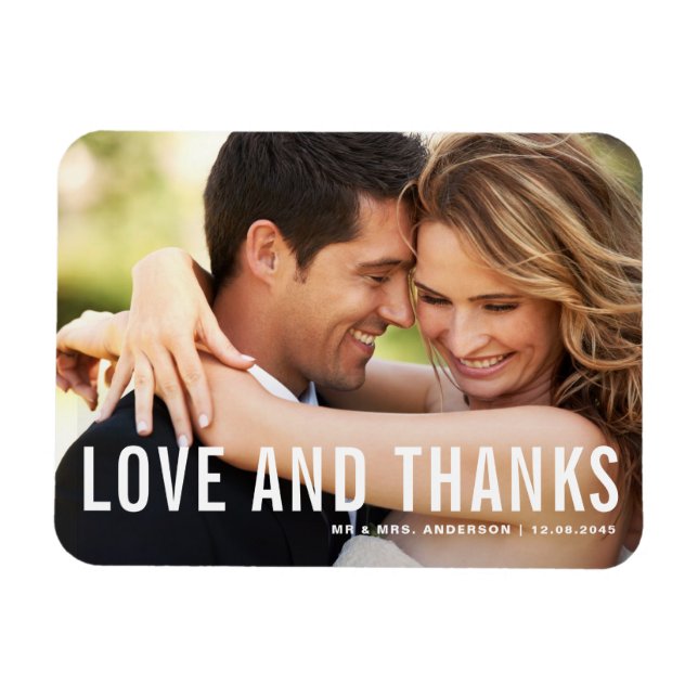Love and Thanks | Modern Typography Photo Wedding Magnet (Horizontal)