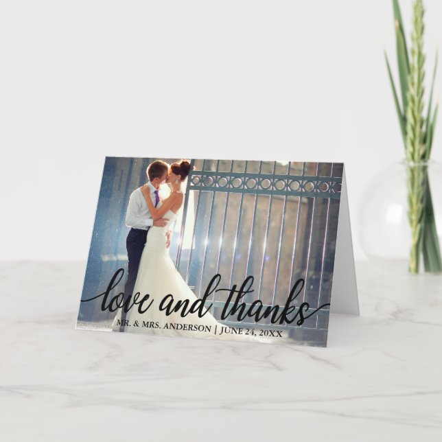 Love and Thanks Modern Wedding Mr. and Mrs. Fold Thank You Card (Front)