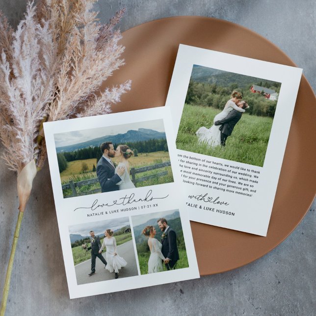 Love and Thanks Modern Wedding Photo Collage Thank You Card (Creator Uploaded)