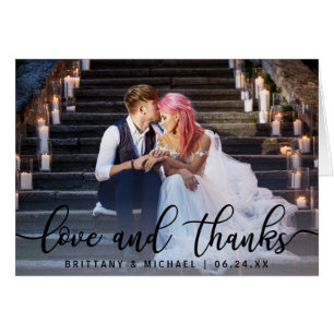 Love and Thanks Modern Wedding Photo Note