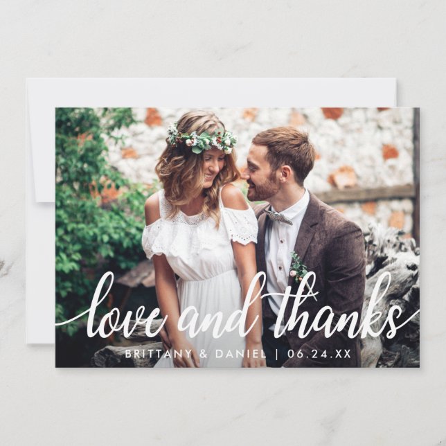 Love and Thanks Modern Wedding Thank You Photo Card (Front)