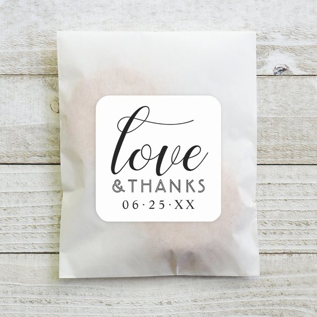 Love and Thanks Modern White Wedding Square Sticker (Creator Uploaded)