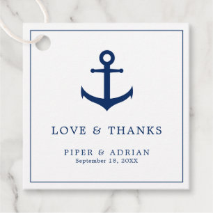 Love and Thanks Nautical Navy Blue Anchor Wedding Favour Tags
