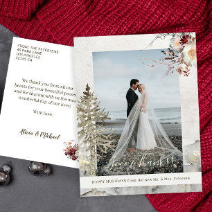 Love and thanks newlyweds Christmas holidays photo Holiday Postcard