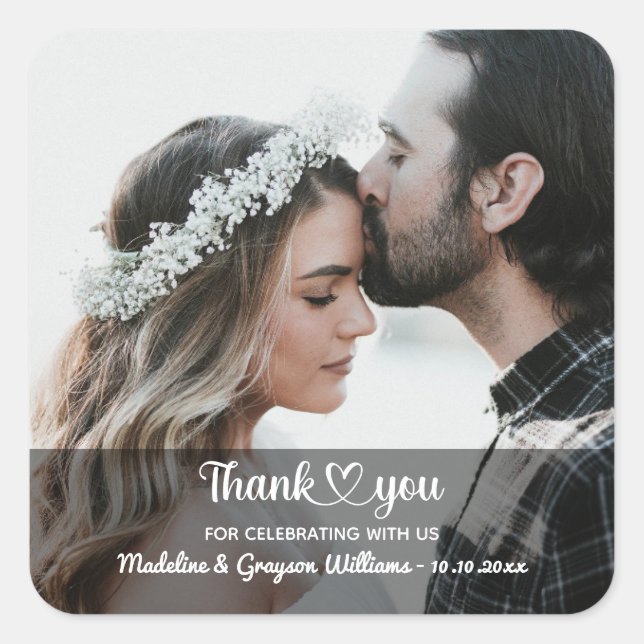 Love And Thanks Personalised Custom Photo Wedding Square Sticker (Front)
