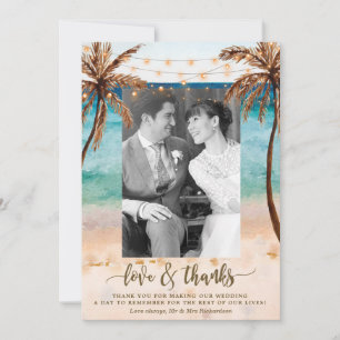 love and thanks photo beach tropical wedding thank you card