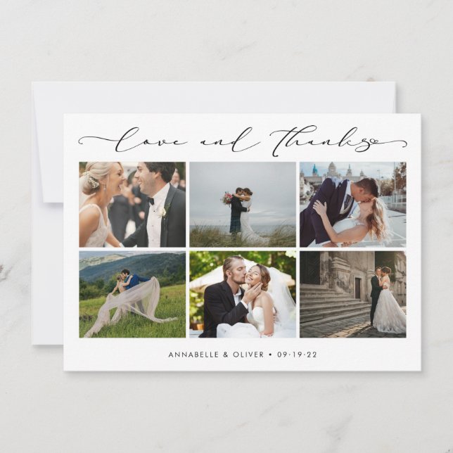 Love And Thanks Photo Collage Wedding Thank You Card (Front)