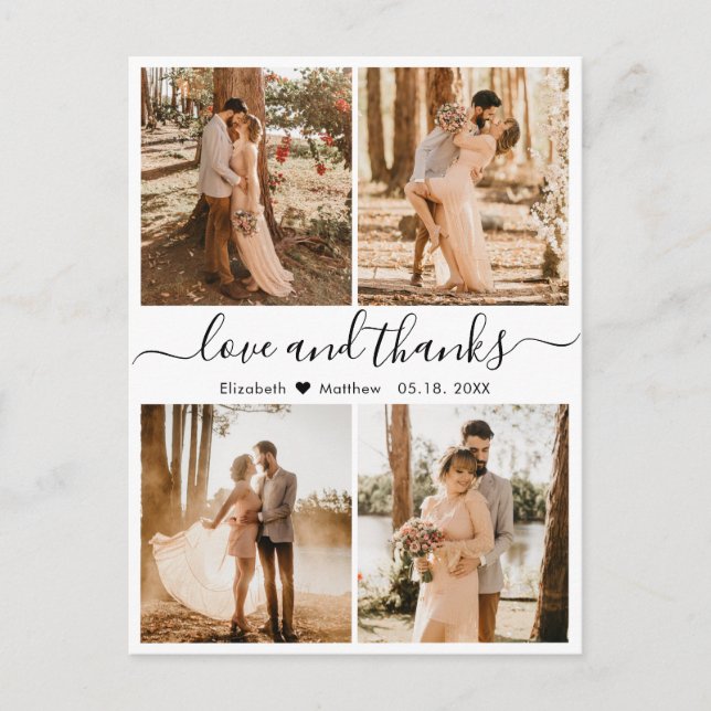 Love and Thanks Photo Collage Wedding Thank You Po Postcard (Front)