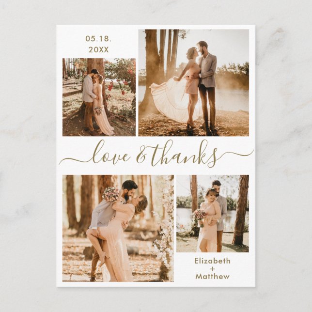 Love and Thanks Photo Collage Wedding Thank You Postcard (Front)