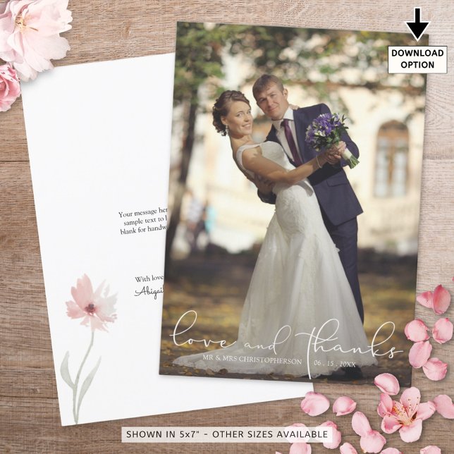 Love and Thanks Photo Single Flower Wedding Thank You Card (Creator Uploaded)