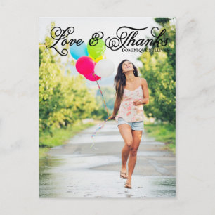 Love and Thanks Pretty Script Photo Graduation Postcard