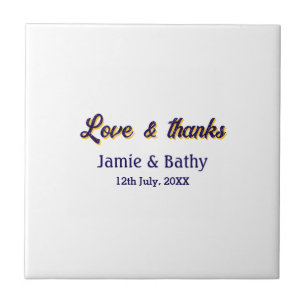 Love and thanks purple orange couple name date ceramic tile