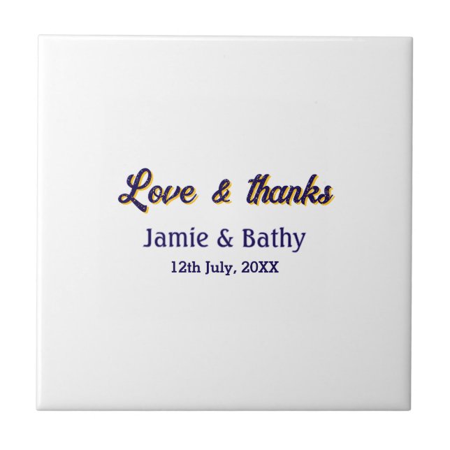 Love and thanks purple orange couple name date ceramic tile (Front)