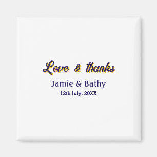 Love and thanks purple orange couple name date magnet