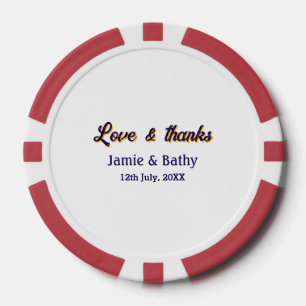 Love and thanks purple orange couple name date poker chips