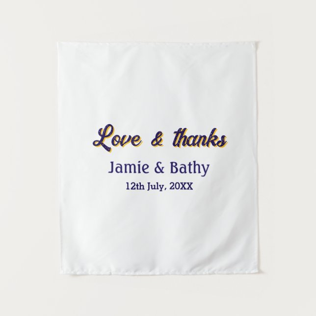 Love and thanks purple orange couple name date tapestry (Front)